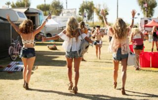 women in short skirts at RV show