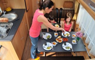 Family having lunch in RV