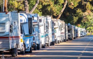 Row of RV's parked along side the road