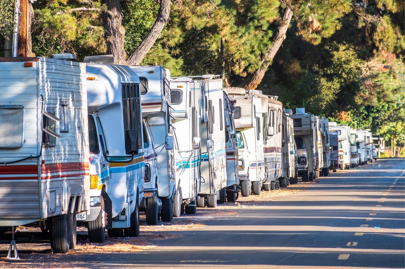 Row of RV's parked along side the road