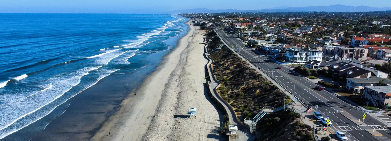 A Panoramic Aerial View of Carlsbad State Beach, California, in the Morning